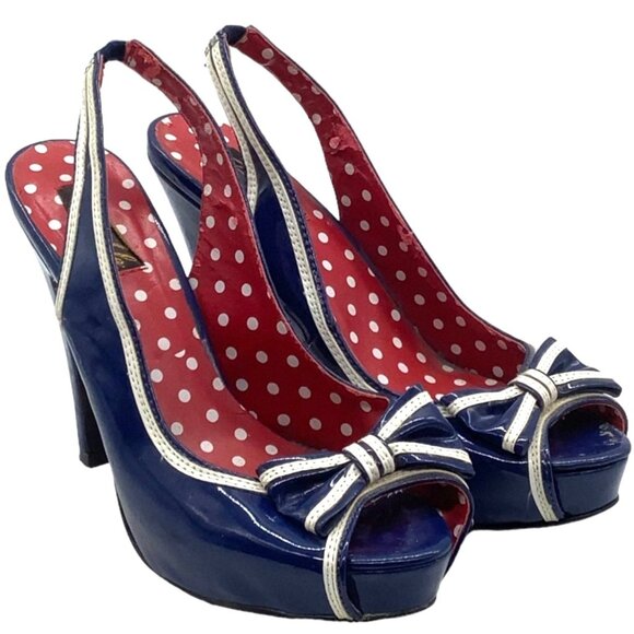 Pleaser Pin Up Couture Bettie 05 Platform Pumps 8 Slingback Peep Toe Faux Patent - Picture 2 of 8
